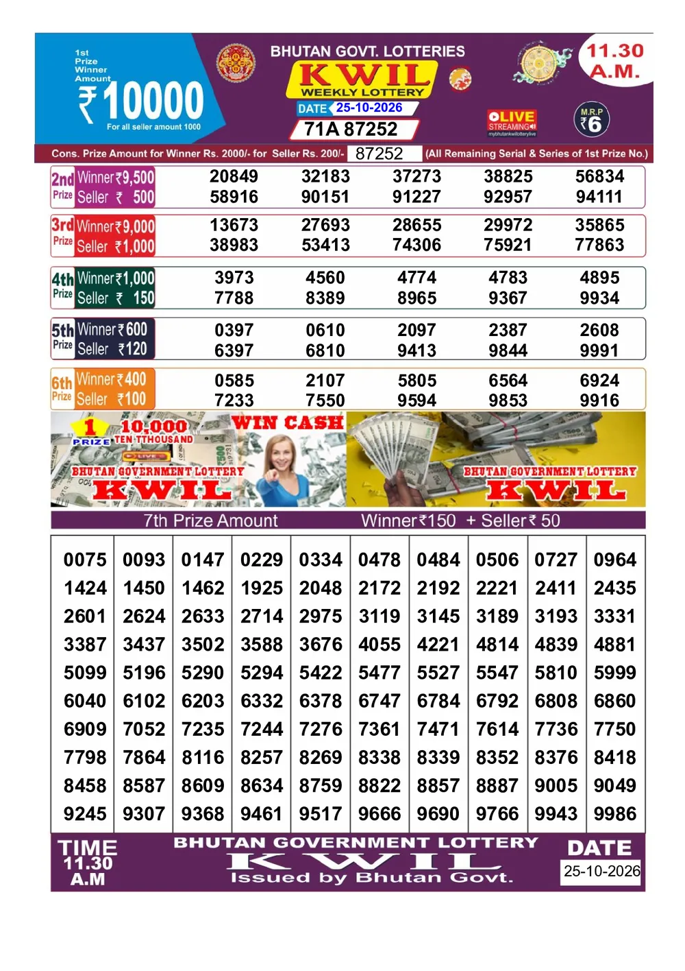 Bhutan Kwil 11:30 AM Result 25-Oct-2026
